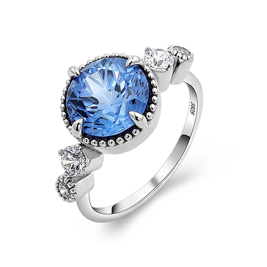 Snowveil Blue Ring with 3.9ct round cornflower sapphire in sterling silver