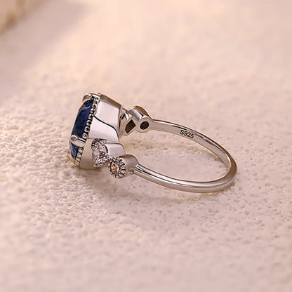 Snowveil Blue Ring with 3.9ct round cornflower sapphire in sterling silver