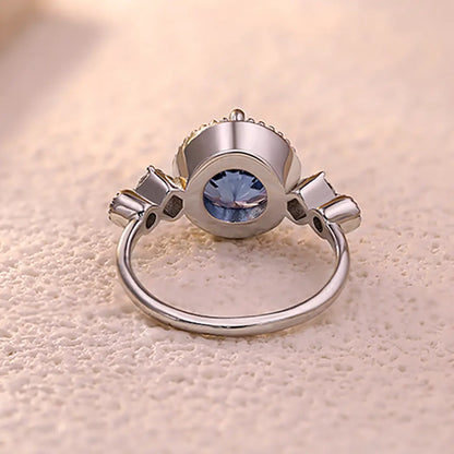 Snowveil Blue Ring with 3.9ct round cornflower sapphire in sterling silver
