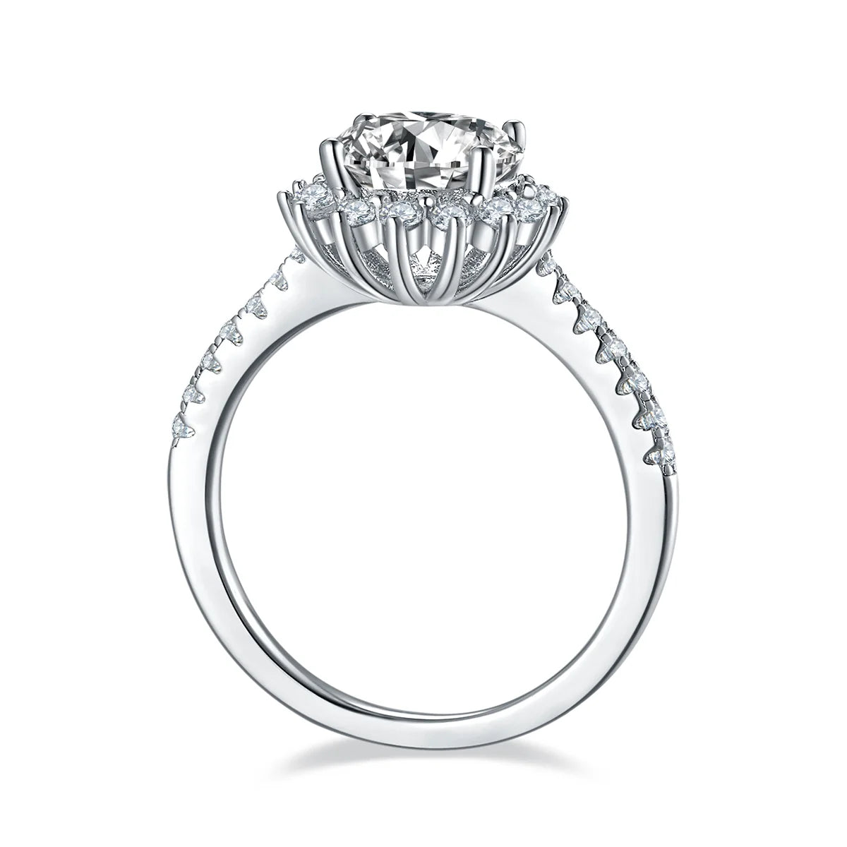Sunflower-inspired engagement ring featuring 2ct moissanite and delicate silver band