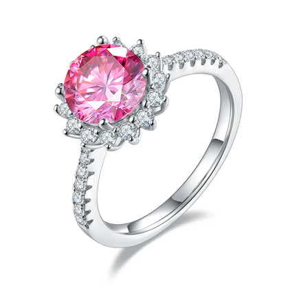 Sunflower-inspired engagement ring featuring 2ct moissanite and delicate silver band