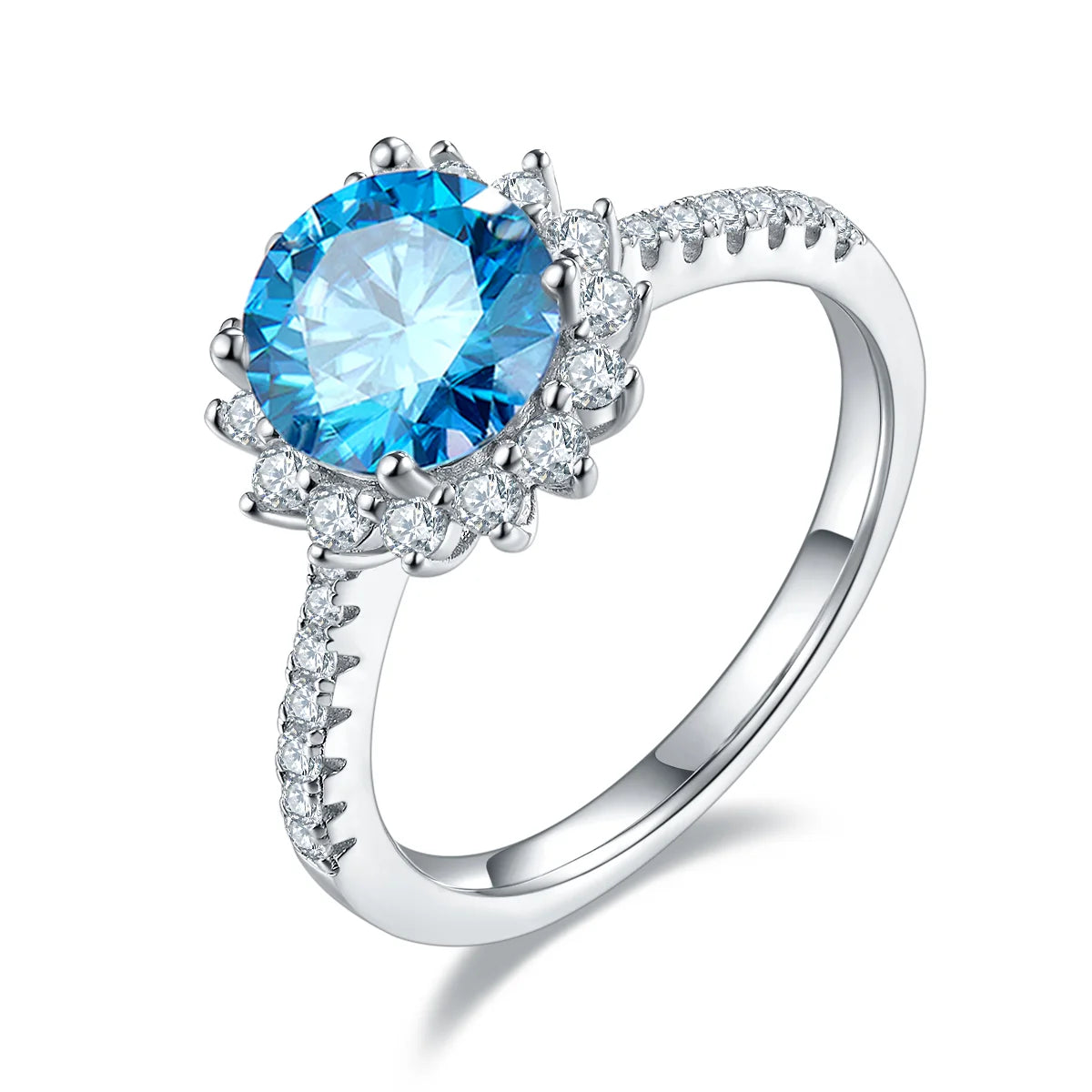 Sunflower-inspired engagement ring featuring 2ct moissanite and delicate silver band