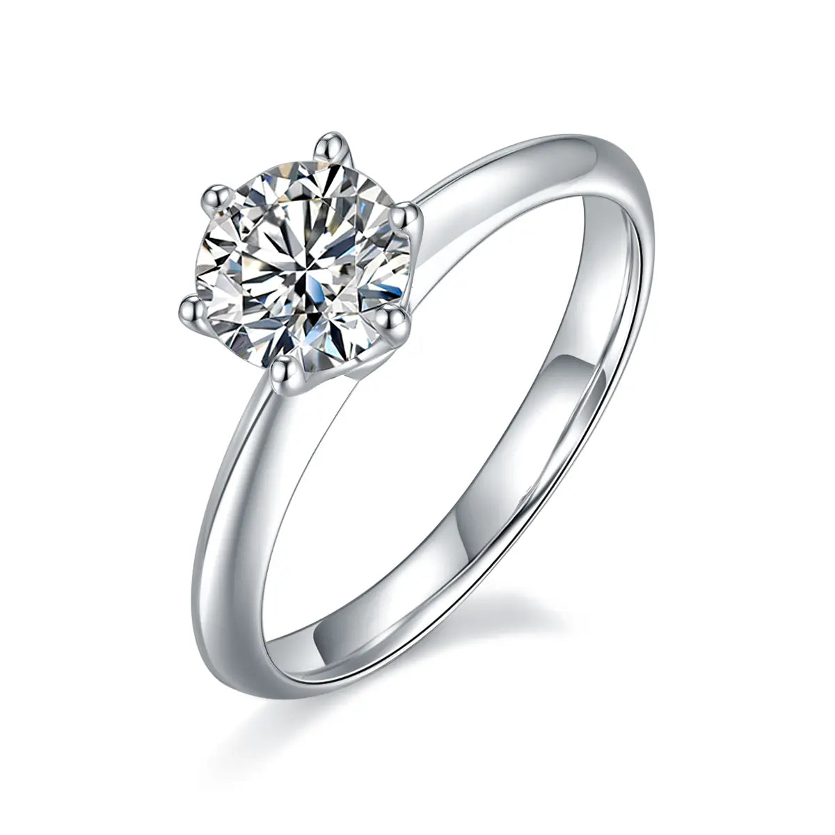 Classic 1 ct moissanite ring, 925 silver with 18K white gold plating