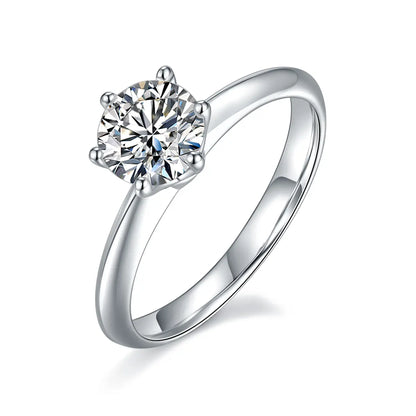 Classic 1 ct moissanite ring, 925 silver with 18K white gold plating