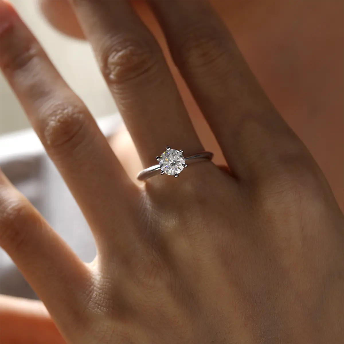 Classic 1 ct moissanite ring, 925 silver with 18K white gold plating