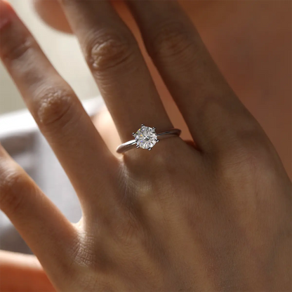 Classic 1 ct moissanite ring, 925 silver with 18K white gold plating