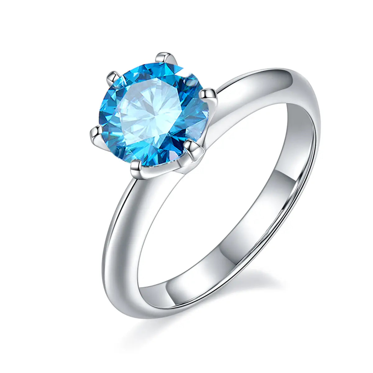 1.5ct round moissanite ring with classic six-prong setting in 925 sterling silver and 18K white gold plating, elegant and timeless design