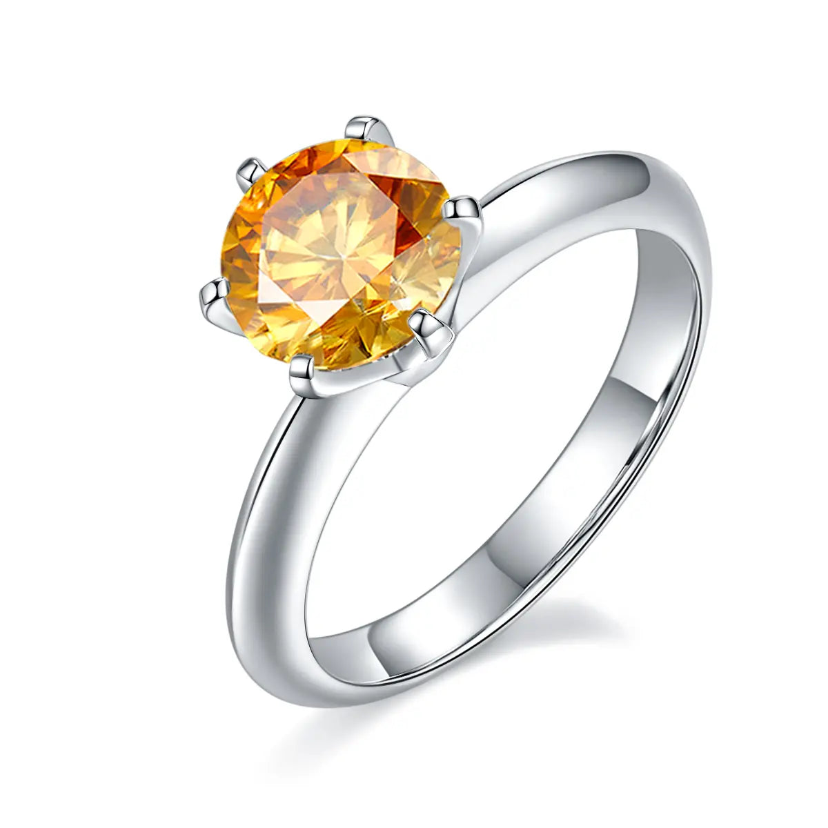 1.5ct round moissanite ring with classic six-prong setting in 925 sterling silver and 18K white gold plating, elegant and timeless design