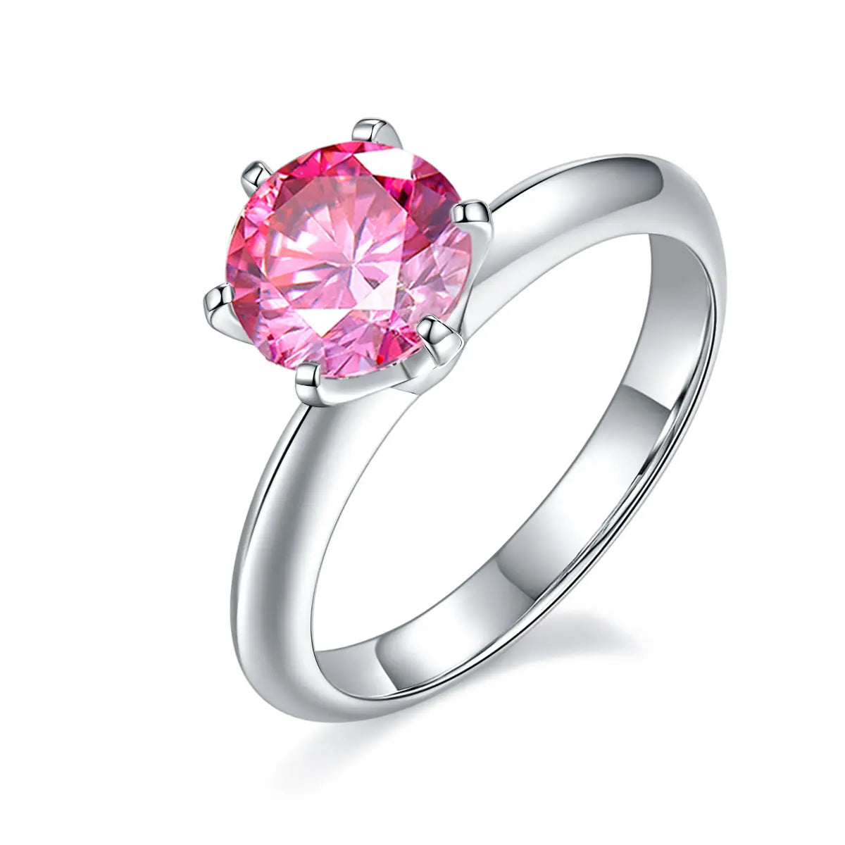 1.5ct round moissanite ring with classic six-prong setting in 925 sterling silver and 18K white gold plating, elegant and timeless design