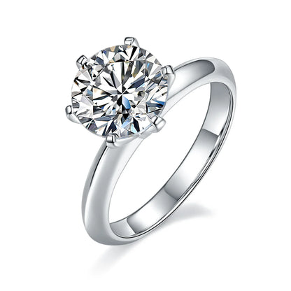 3ct Round Moissanite Classic Six-Prong Engagement Ring in 925 Sterling Silver with 18K White Gold Plating – Elegant and Timeless Sparkle