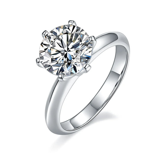 3ct Round Moissanite Classic Six-Prong Engagement Ring in 925 Sterling Silver with 18K White Gold Plating – Elegant and Timeless Sparkle