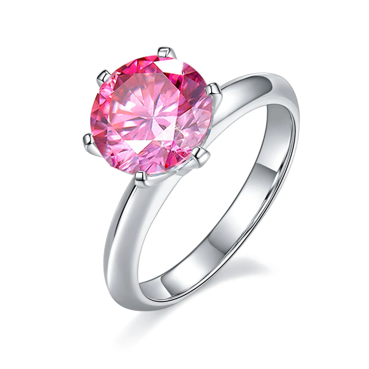 3ct Round Moissanite Classic Six-Prong Engagement Ring in 925 Sterling Silver with 18K White Gold Plating – Elegant and Timeless Sparkle