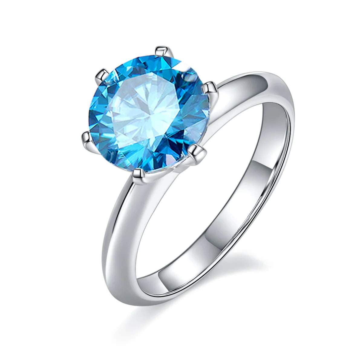 3ct Round Moissanite Classic Six-Prong Engagement Ring in 925 Sterling Silver with 18K White Gold Plating – Elegant and Timeless Sparkle