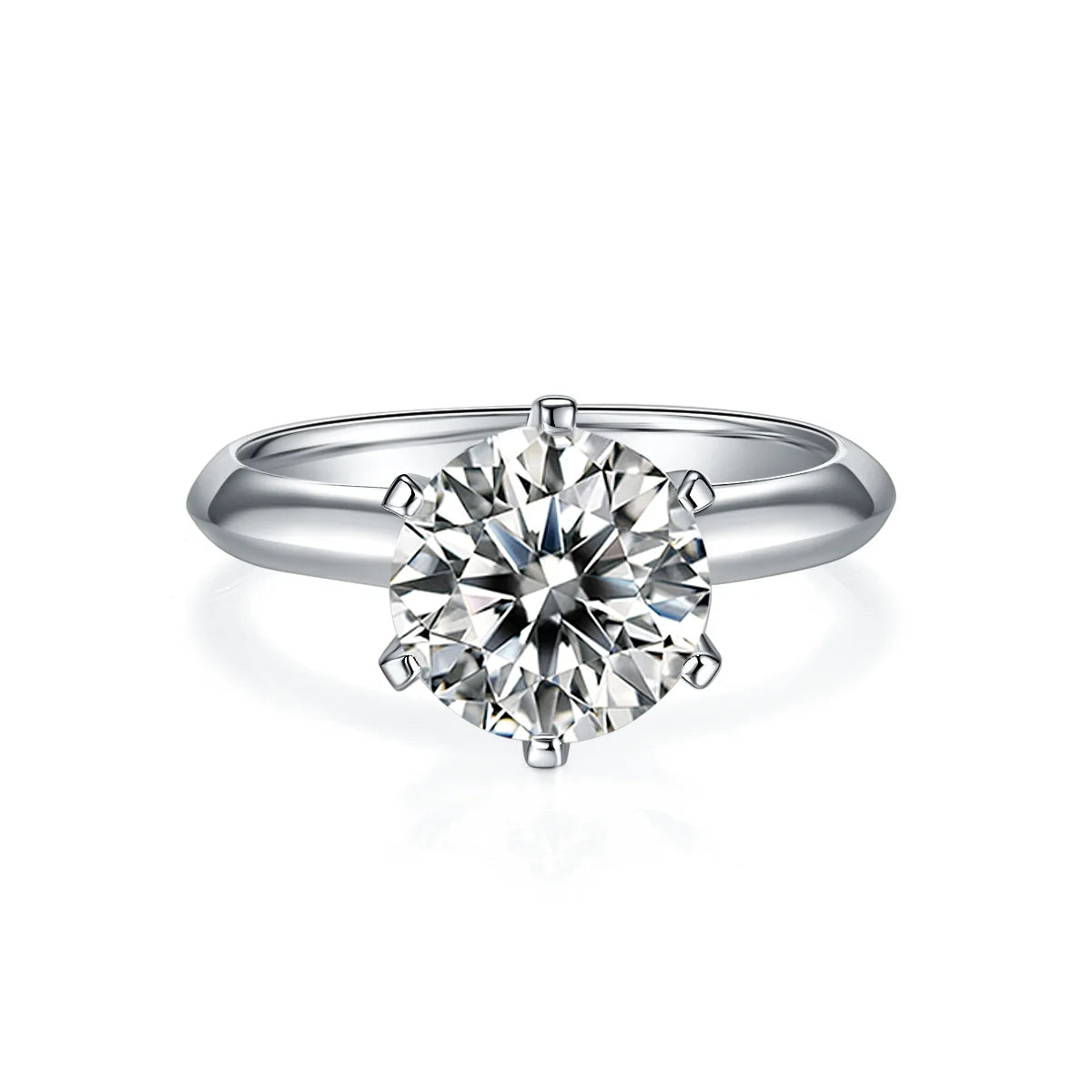 3ct Round Moissanite Classic Six-Prong Engagement Ring in 925 Sterling Silver with 18K White Gold Plating – Elegant and Timeless Sparkle