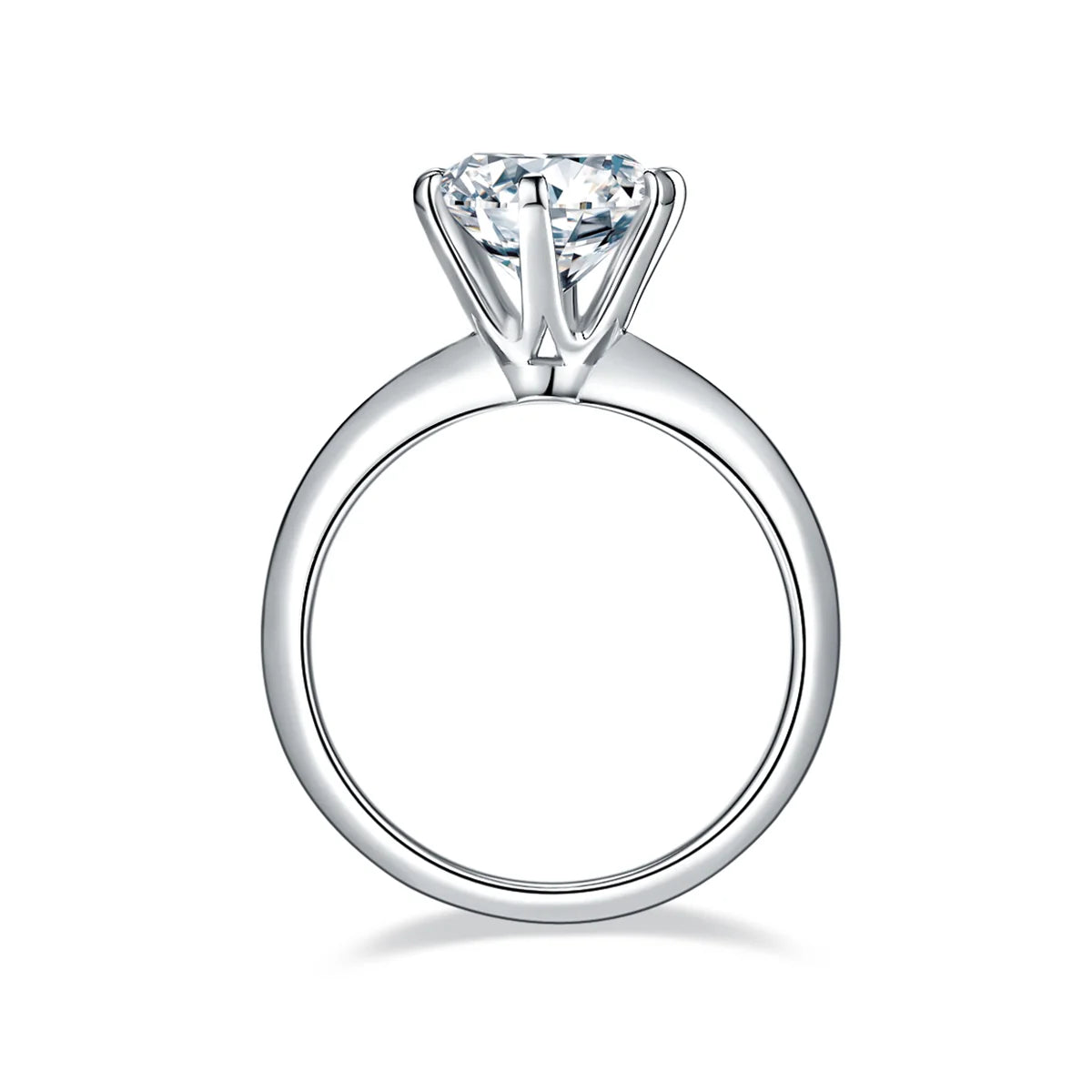 3ct Round Moissanite Classic Six-Prong Engagement Ring in 925 Sterling Silver with 18K White Gold Plating – Elegant and Timeless Sparkle