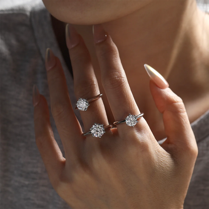3ct Round Moissanite Classic Six-Prong Engagement Ring in 925 Sterling Silver with 18K White Gold Plating – Elegant and Timeless Sparkle