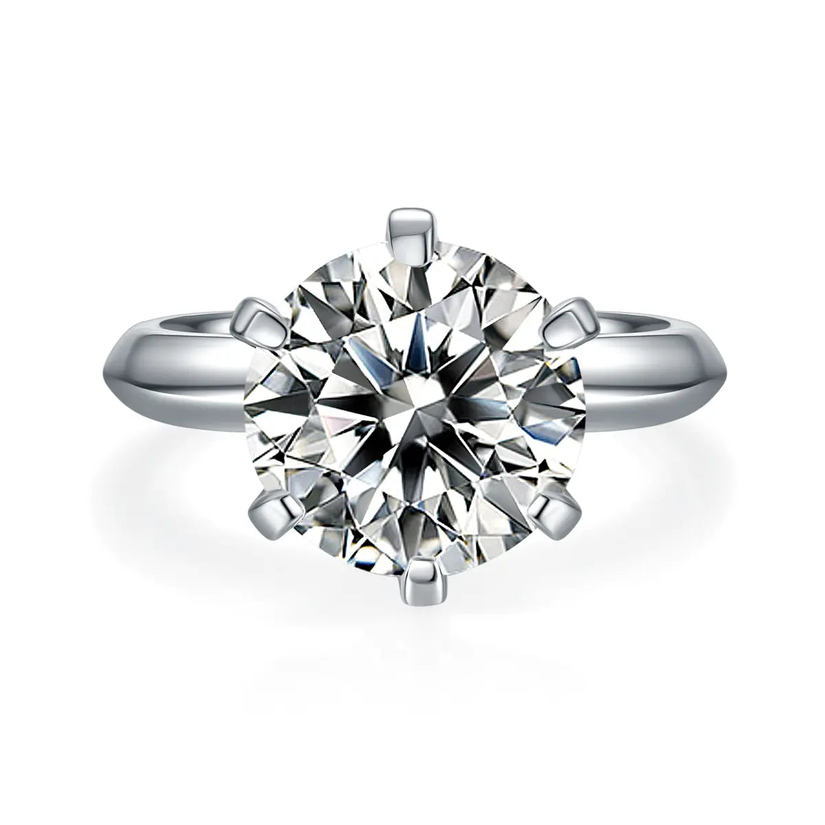 5ct Round Moissanite Classic Six-Prong Engagement Ring in 925 Sterling Silver with 18K White Gold Plating – Luxurious Sparkle