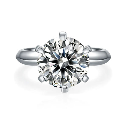 5ct Round Moissanite Classic Six-Prong Engagement Ring in 925 Sterling Silver with 18K White Gold Plating – Luxurious Sparkle