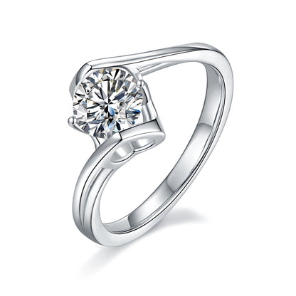Angel wing twist moissanite ring, 1 carat center stone, sterling silver with white gold plating.