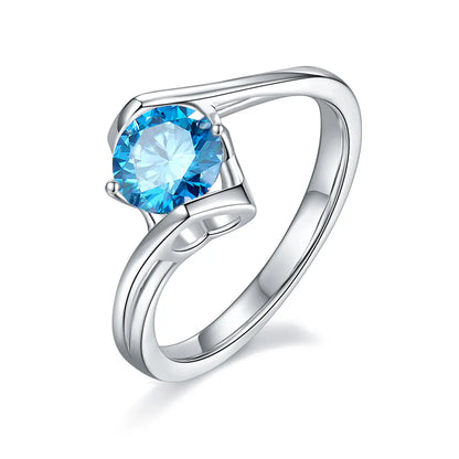 Angel wing twist moissanite ring, 1 carat center stone, sterling silver with white gold plating.