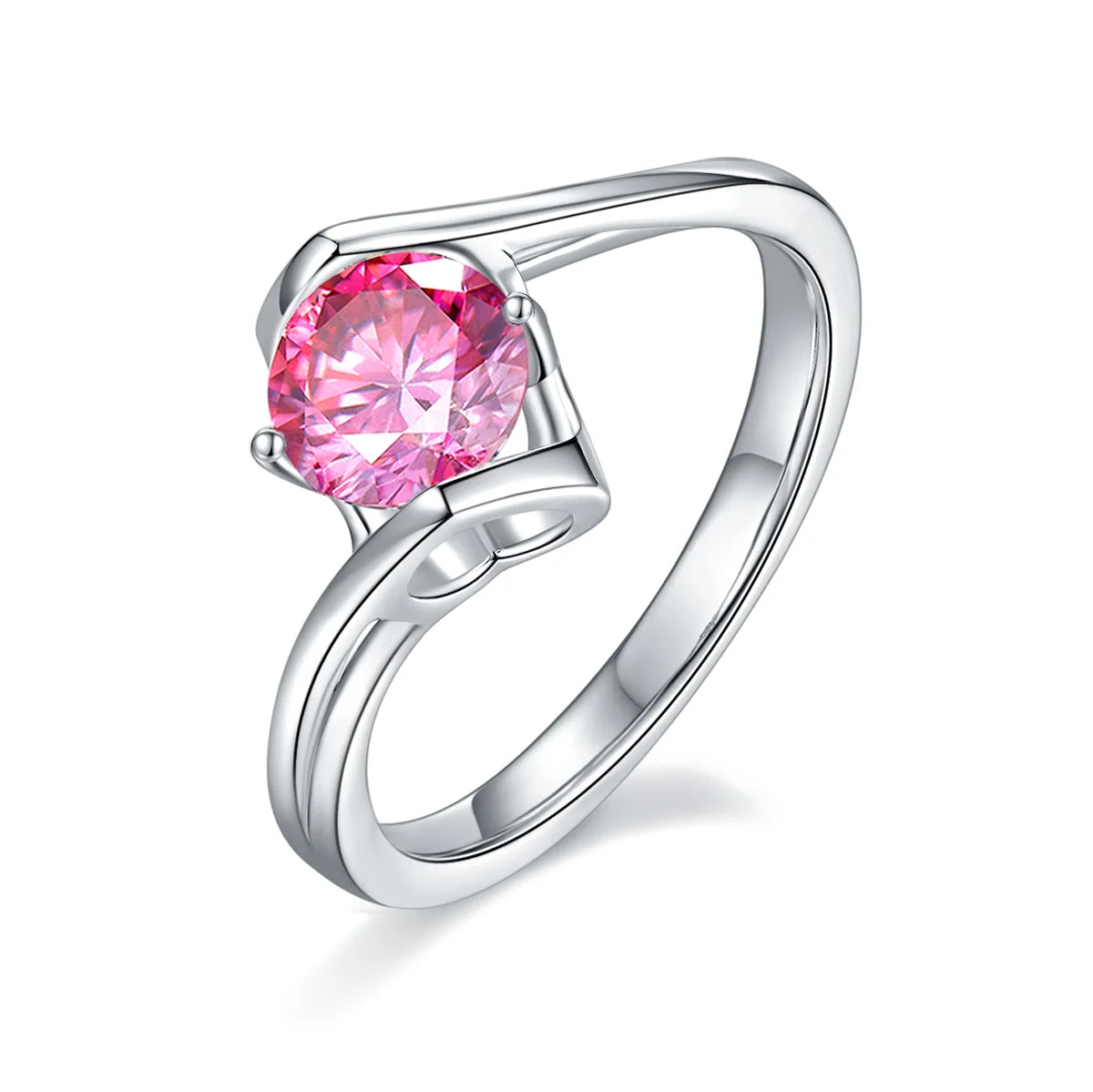 Angel wing twist moissanite ring, 1 carat center stone, sterling silver with white gold plating.