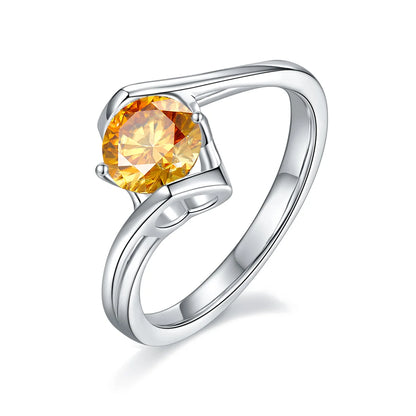 Angel wing twist moissanite ring, 1 carat center stone, sterling silver with white gold plating.