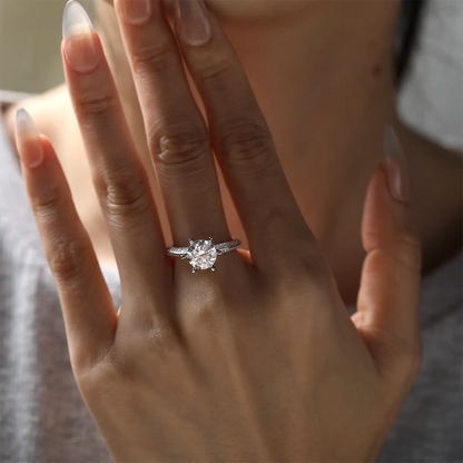 2ct round moissanite pave ring, sterling silver with white gold plating, elegant double-row design.