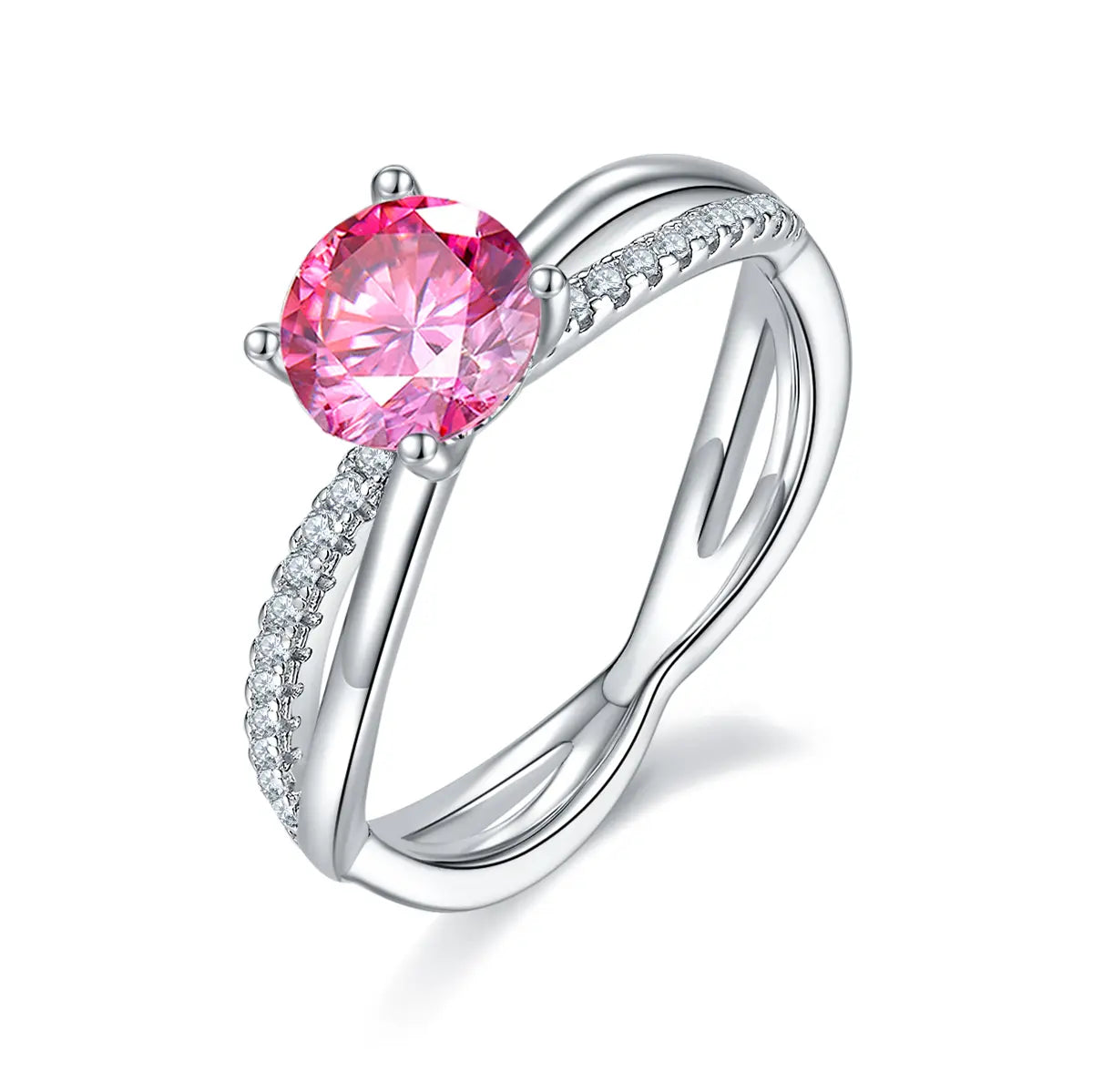 1ct round moissanite ring with cross shank design in 925 sterling silver, elegant and sparkling symbol of love.