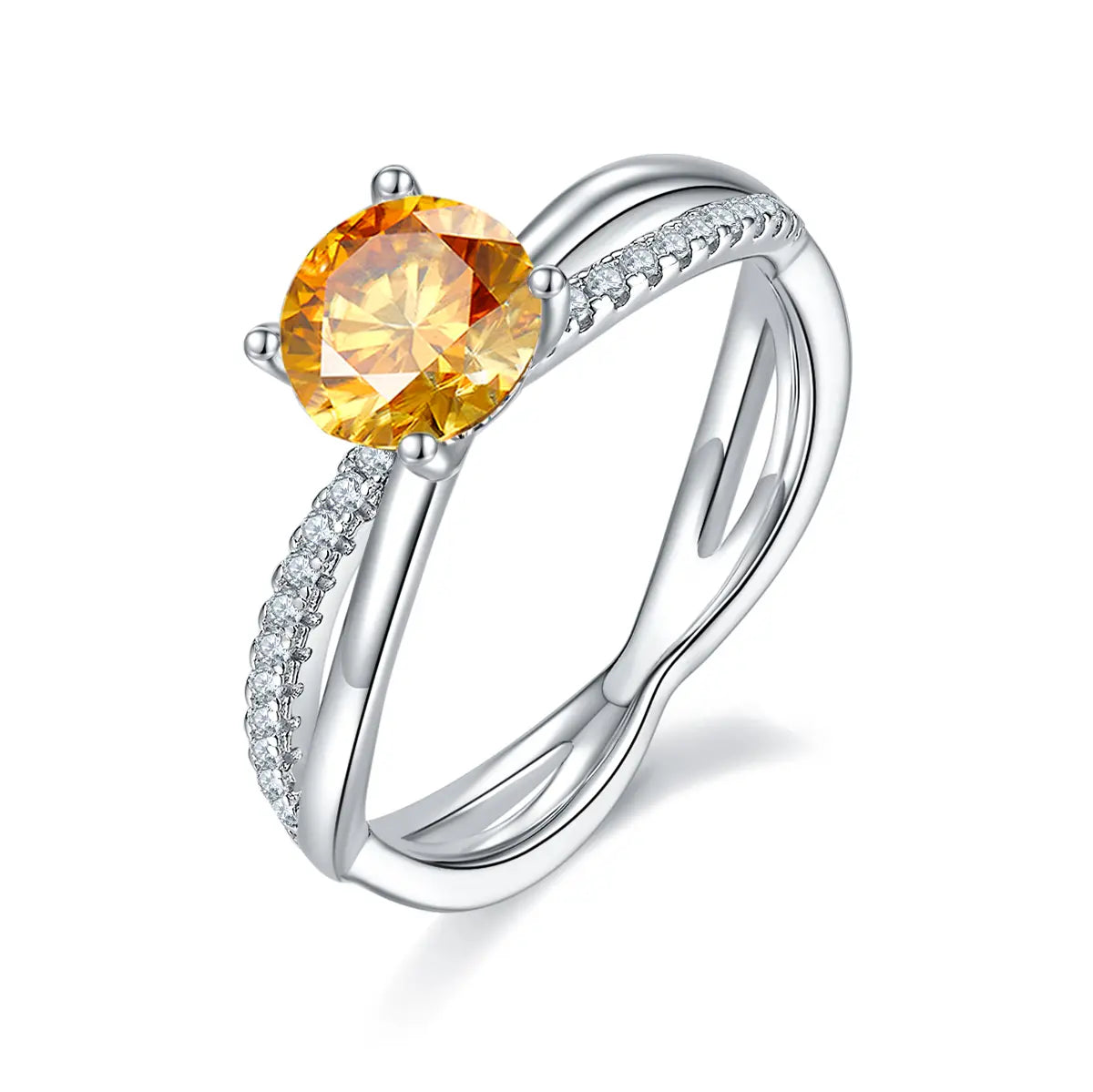 1ct round moissanite ring with cross shank design in 925 sterling silver, elegant and sparkling symbol of love.