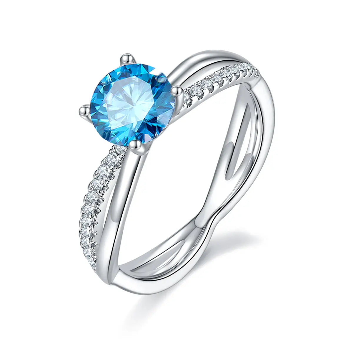 1ct round moissanite ring with cross shank design in 925 sterling silver, elegant and sparkling symbol of love.