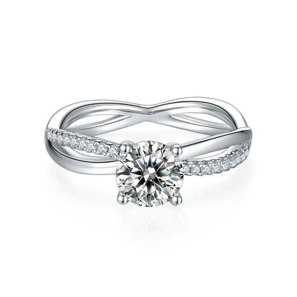 1ct round moissanite ring with cross shank design in 925 sterling silver, elegant and sparkling symbol of love.