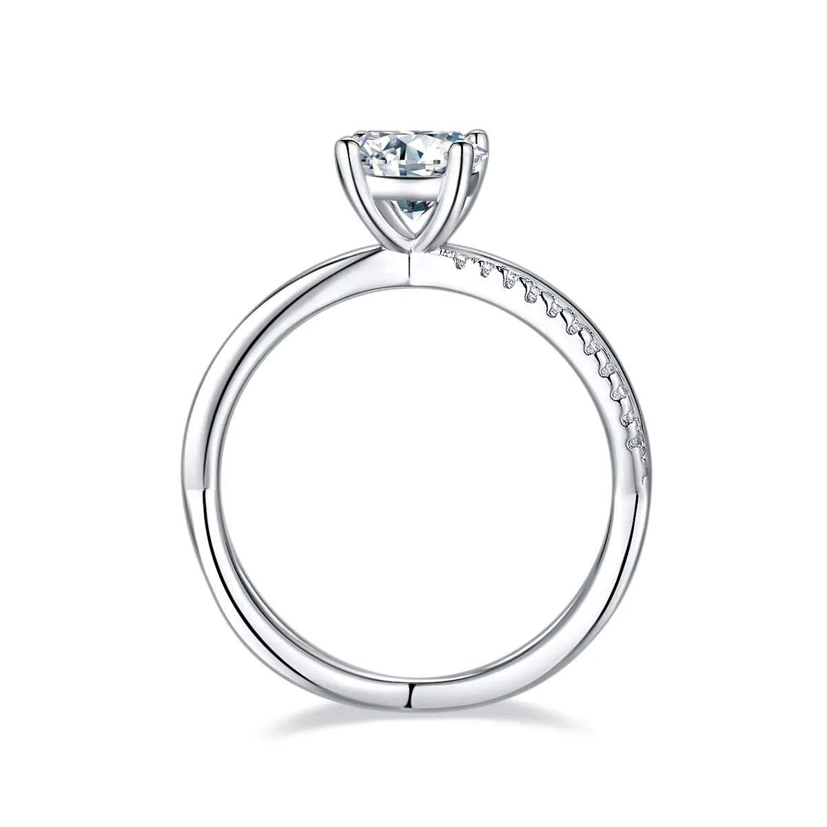 1ct round moissanite ring with cross shank design in 925 sterling silver, elegant and sparkling symbol of love.