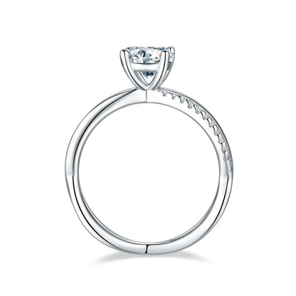 1ct round moissanite ring with cross shank design in 925 sterling silver, elegant and sparkling symbol of love.