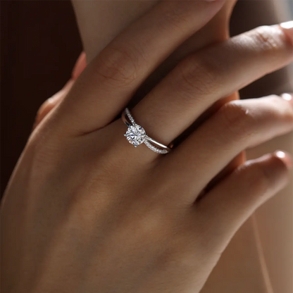 1ct round moissanite ring with cross shank design in 925 sterling silver, elegant and sparkling symbol of love.