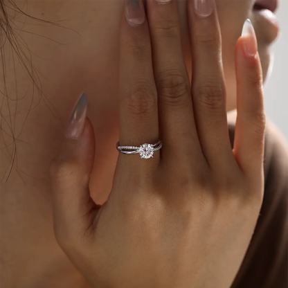 1ct round moissanite ring with cross shank design in 925 sterling silver, elegant and sparkling symbol of love.