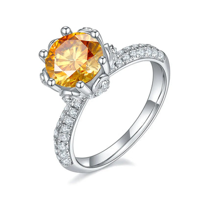 Elegant floral halo ring featuring a 2ct round moissanite and double side stones.