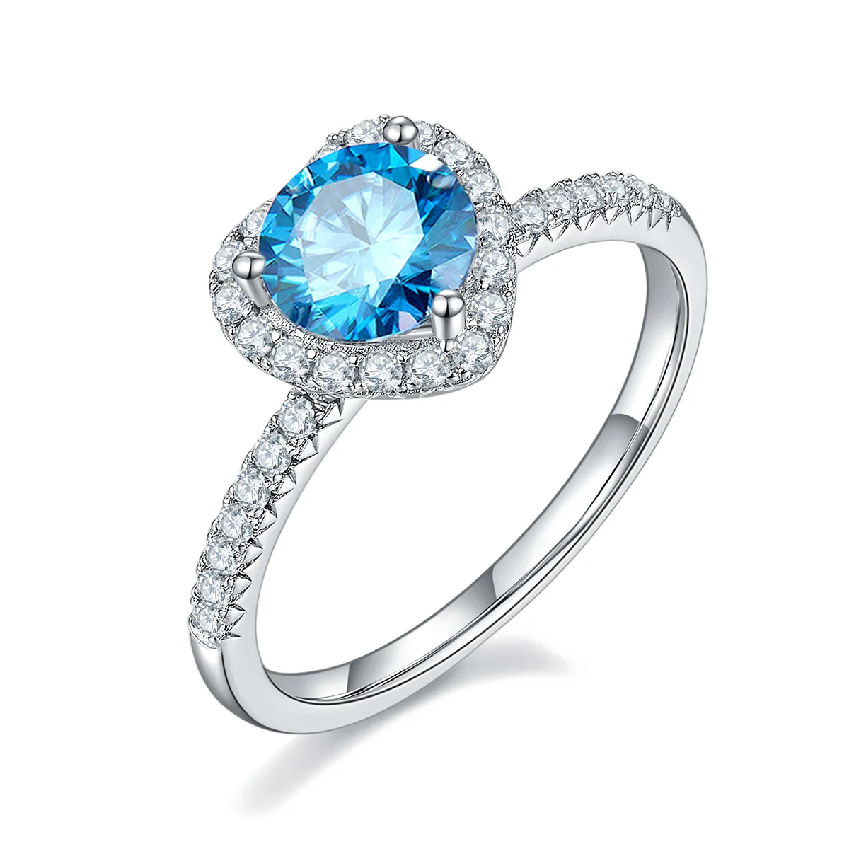 1ct round moissanite heart halo ring in 925 sterling silver with 18K white gold plating, romantic and elegant engagement ring.