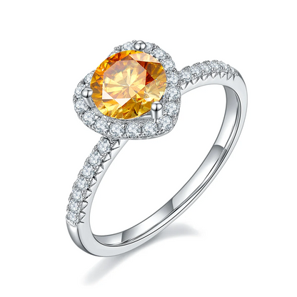 1ct round moissanite heart halo ring in 925 sterling silver with 18K white gold plating, romantic and elegant engagement ring.