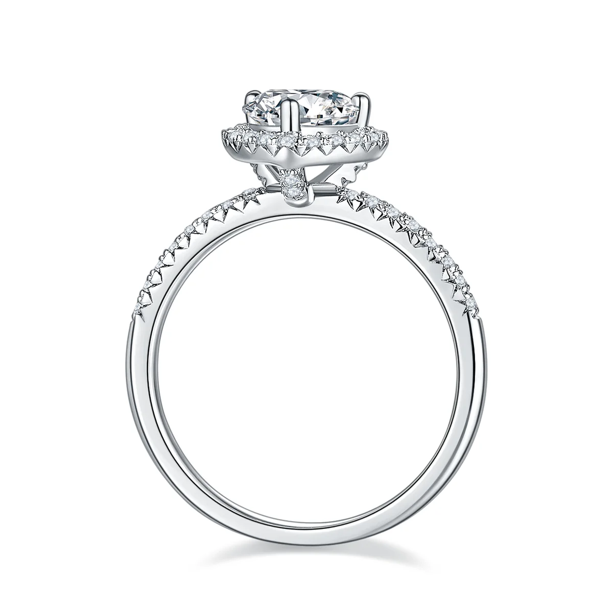 1ct round moissanite heart halo ring in 925 sterling silver with 18K white gold plating, romantic and elegant engagement ring.
