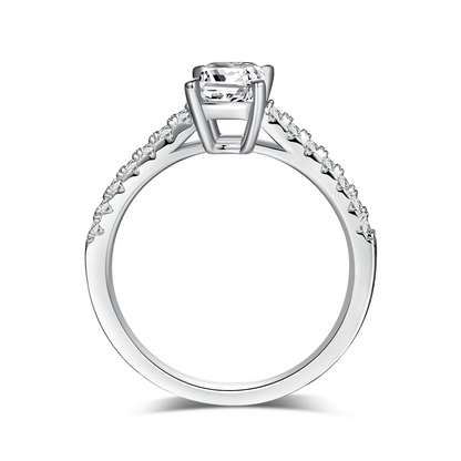 elegant emerald cut moissanite engagement ring with pavé accents, silver setting
