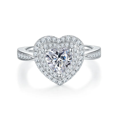 luxury heart-shaped moissanite ring with 1ct center stone and triple pavé halo design