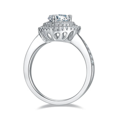 luxury heart-shaped moissanite ring with 1ct center stone and triple pavé halo design