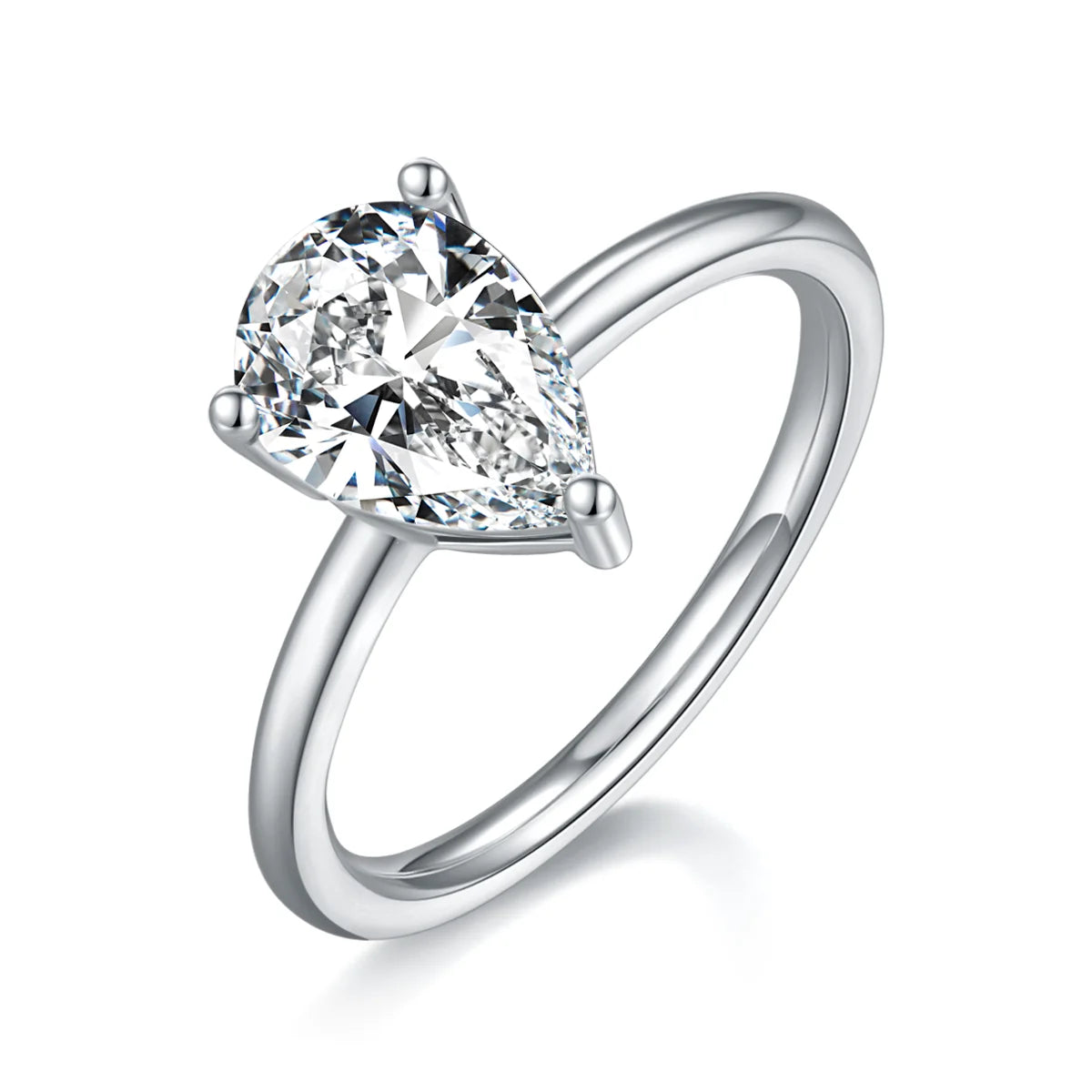elegant 3ct pear moissanite solitaire ring, silver minimalist design