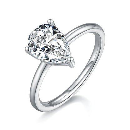 elegant 3ct pear moissanite solitaire ring, silver minimalist design