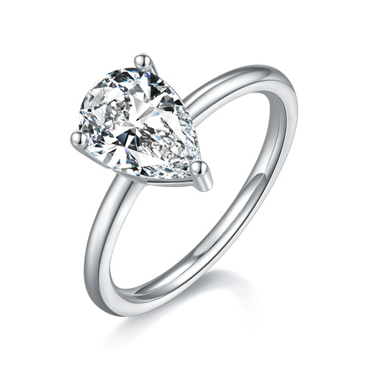 elegant 3ct pear moissanite solitaire ring, silver minimalist design