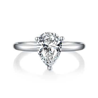 elegant 3ct pear moissanite solitaire ring, silver minimalist design