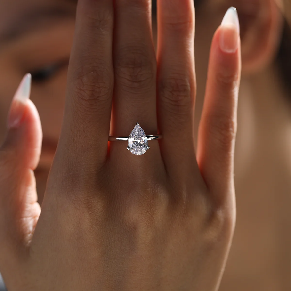 elegant 3ct pear moissanite solitaire ring, silver minimalist design