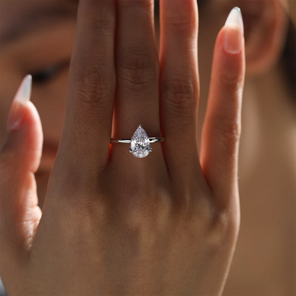 elegant 3ct pear moissanite solitaire ring, silver minimalist design