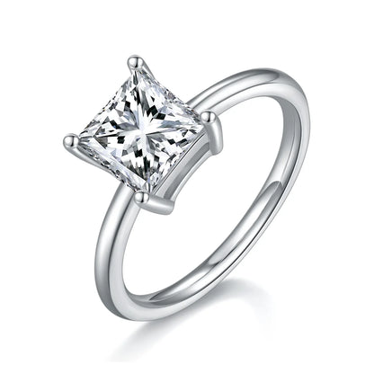 radiant cut moissanite engagement ring 2ct solitaire design in 925 sterling silver with 18k white gold plating, elegant minimalist bridal jewelry