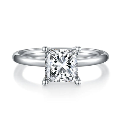 radiant cut moissanite engagement ring 2ct solitaire design in 925 sterling silver with 18k white gold plating, elegant minimalist bridal jewelry